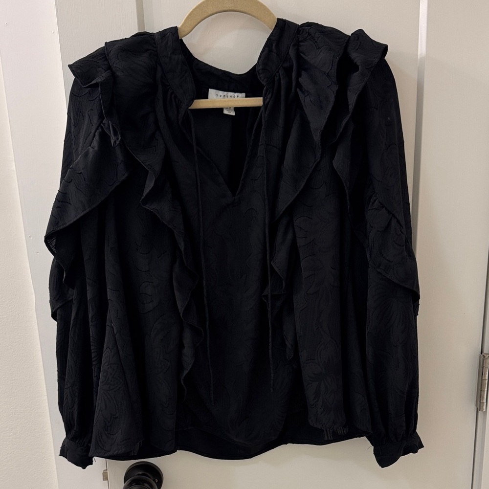 Topshop Black Ruffled Blouse